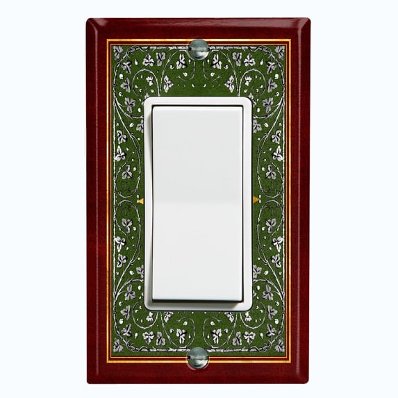 Metal Light Switch Plate Cover Elegant Maroon Green Floral Vine Frame FRA031