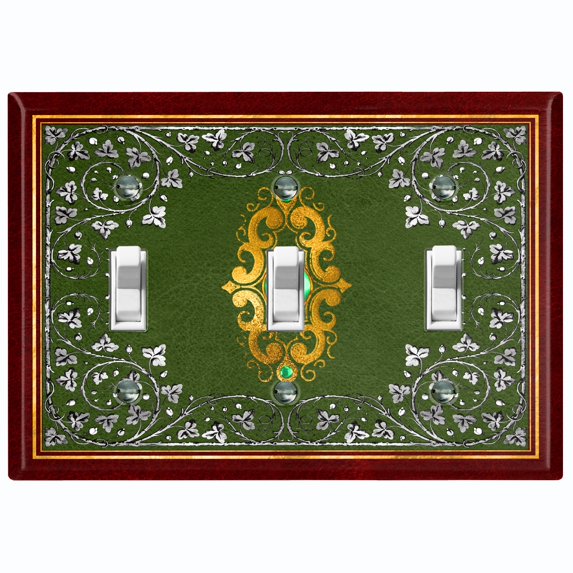 Metal Light Switch Plate Cover Elegant Maroon Green Floral Vine Frame FRA031