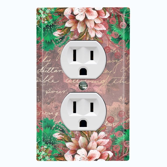 Metal Light Switch Plate Cover Elegant Mauve Floral Nature Scripture Damask FLW084