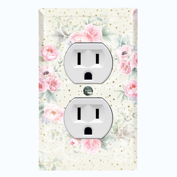 Metal Light Switch Plate Cover Elegant Pink Rose Spotted Tile FLW114
