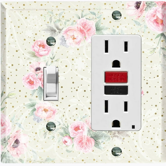 Metal Light Switch Plate Cover Elegant Pink Rose Spotted Tile FLW114