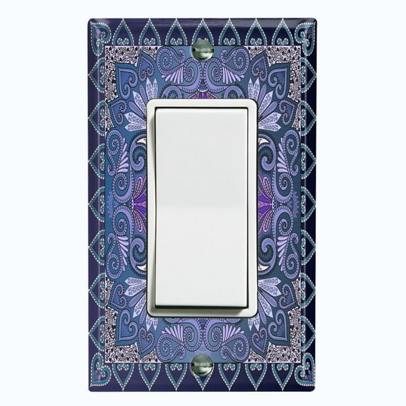 Metal Light Switch Plate Cover Elegant Purple Mandala Flower Tile Pattern TIL061