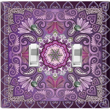 Metal Light Switch Plate Cover Elegant Purple Mandala Flower Tile Pattern TIL065