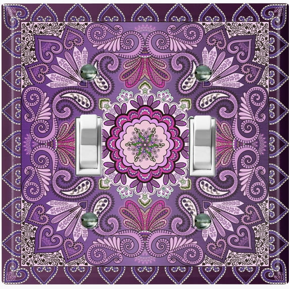 Metal Light Switch Plate Cover Elegant Purple Mandala Flower Tile Pattern TIL065