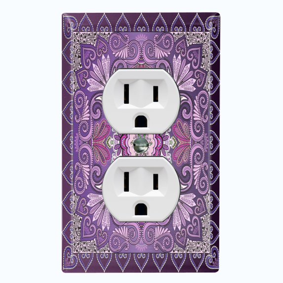 Metal Light Switch Plate Cover Elegant Purple Mandala Flower Tile Pattern TIL065