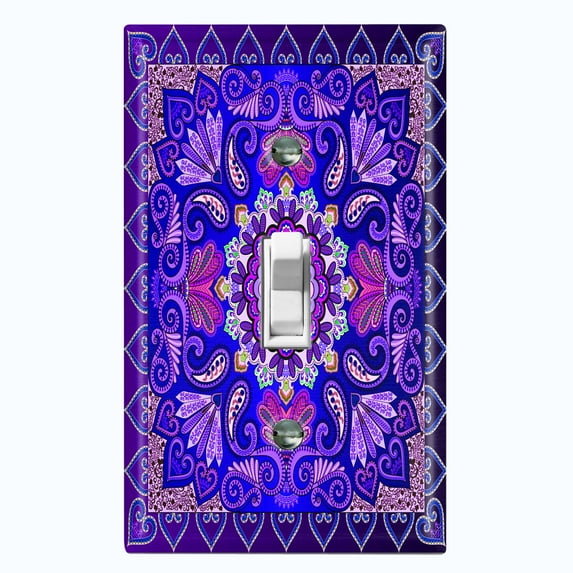Metal Light Switch Plate Cover Elegant Purple Mandala Flower Tile Pattern TIL066
