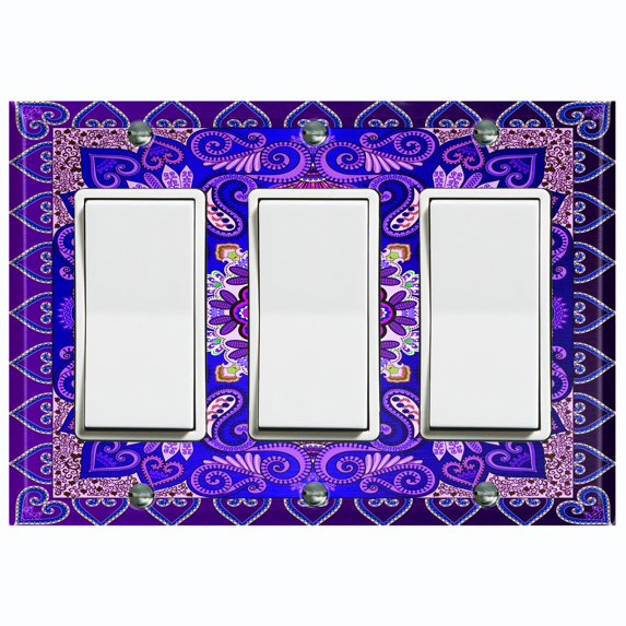 Metal Light Switch Plate Cover Elegant Purple Mandala Flower Tile Pattern TIL066