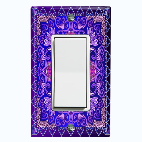 Metal Light Switch Plate Cover Elegant Purple Mandala Flower Tile Pattern TIL066