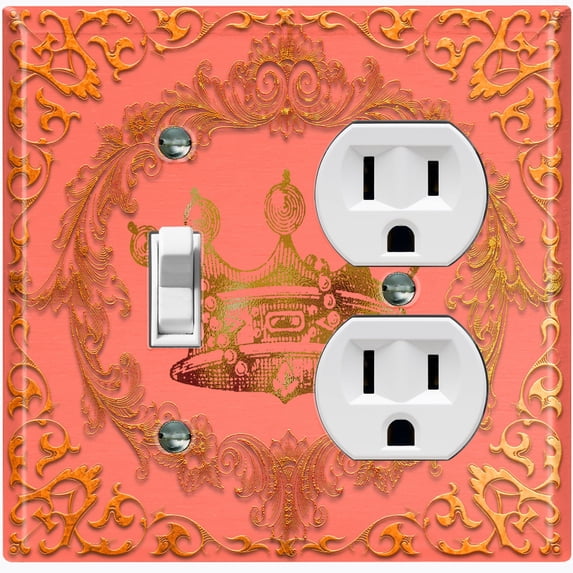 Metal Light Switch Plate Cover Elegant Red Crown Frame FRA017