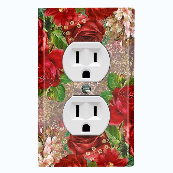 Metal Light Switch Plate Cover Elegant Red Floral Nature Scripture Damask FLW085