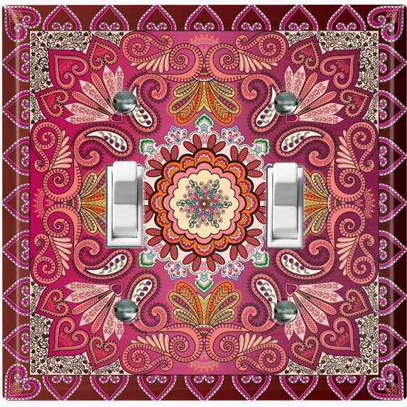 Metal Light Switch Plate Cover Elegant Red Mandala Flower Tile Pattern TIL068