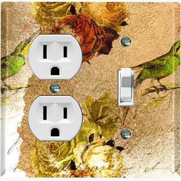 Metal Light Switch Plate Cover Elegant Red Yellow Roses Green Bird DAM064