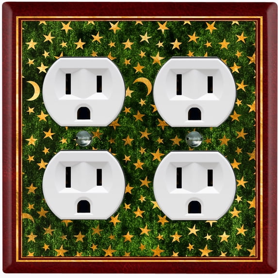Metal Light Switch Plate Cover Elegant Starry Night Maroon Green Frame FRA028