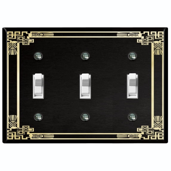 Metal Light Switch Plate Cover Elegant Victorian Art Deco Frame Black FRA086