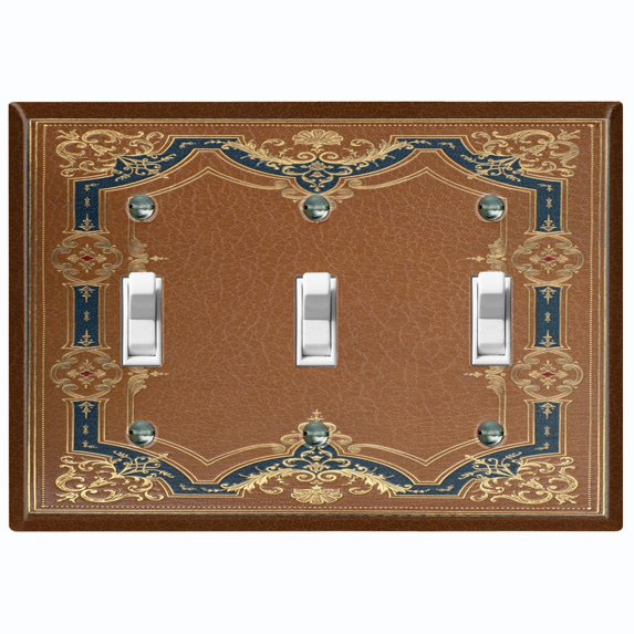 Metal Light Switch Plate Cover Elegant Victorian Cross Frame Blue Brown FRA068