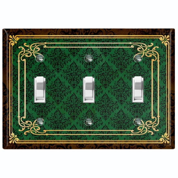 Metal Light Switch Plate Cover Elegant Victorian Floral Damask Frame Green FRA078
