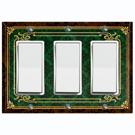 Metal Light Switch Plate Cover Elegant Victorian Floral Damask Frame Green FRA078