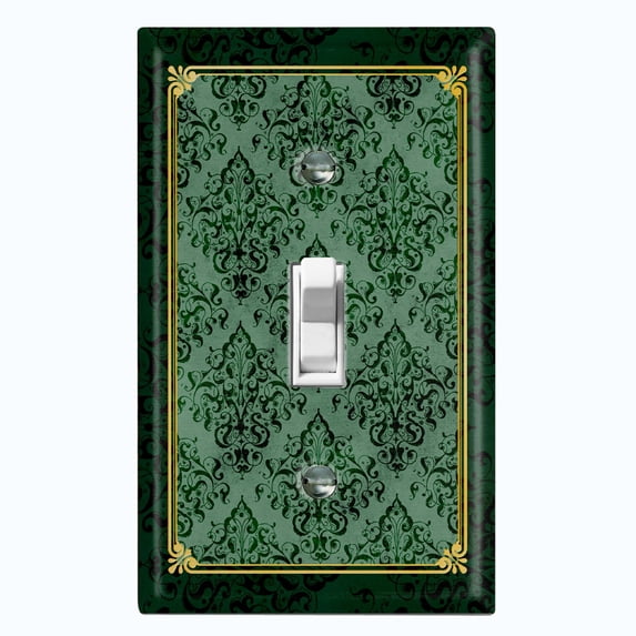 Metal Light Switch Plate Cover Elegant Victorian Floral Damask Frame Green FRA079