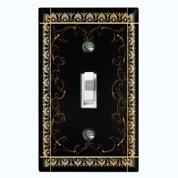 Metal Light Switch Plate Cover Elegant Victorian Floral Frame Black FRA074