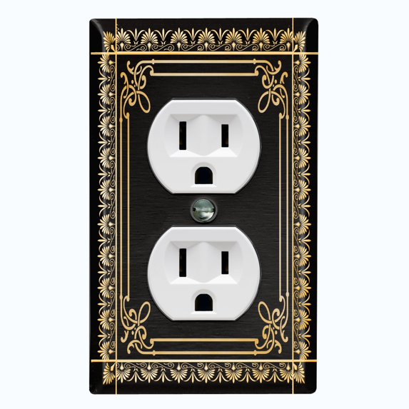 Metal Light Switch Plate Cover Elegant Victorian Floral Frame Black FRA076