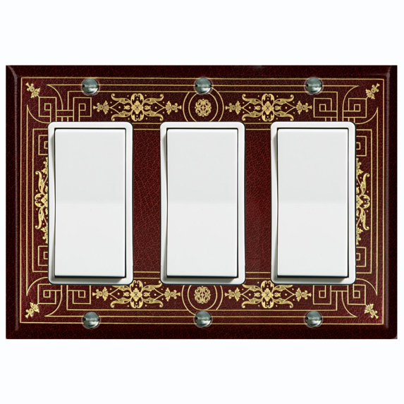 Metal Light Switch Plate Cover Elegant Victorian Floral Frame Burgundy FRA062