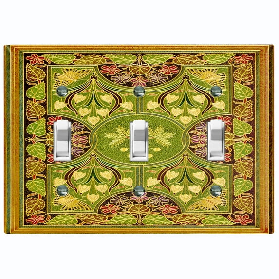 Metal Light Switch Plate Cover Elegant Victorian Floral Leaf Butterfly Frame Green FRA065
