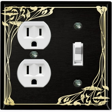 Metal Light Switch Plate Cover Elegant Victorian Floral Vine Frame Black FRA084