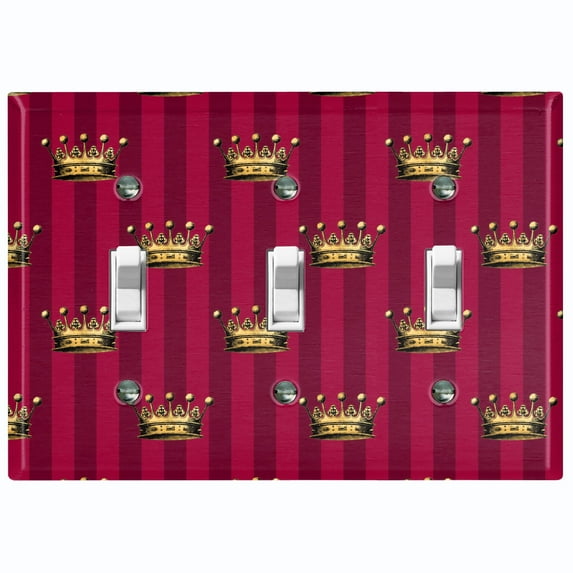 Metal Light Switch Plate Cover Elegant Yellow Crown Striped Burgundy Damask DAM086