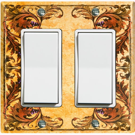 Metal Light Switch Plate Cover Elegant Yellow Grape Vine Damask Frame FRA048