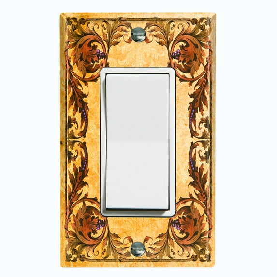 Metal Light Switch Plate Cover Elegant Yellow Grape Vine Damask Frame FRA048