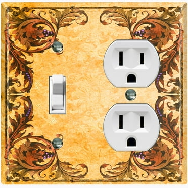 Metal Light Switch Plate Cover Elegant Yellow Grape Vine Damask Frame FRA048