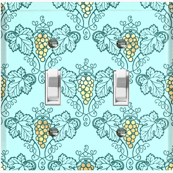 Metal Light Switch Plate Cover Elegant Yellow Grape Vine Damask Sky Blue DAM090