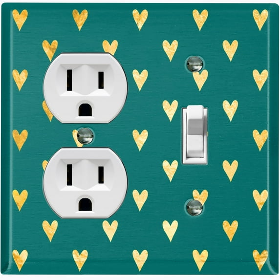 Metal Light Switch Plate Cover Elegant Yellow Heart Damask Green DAM093