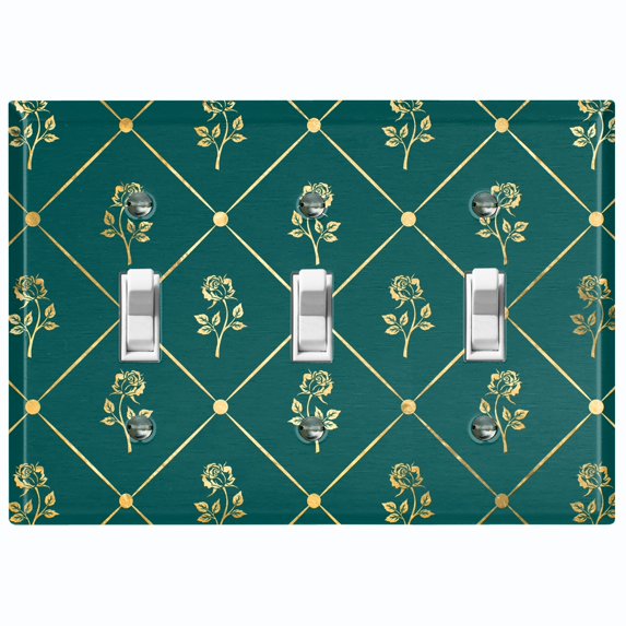 Metal Light Switch Plate Cover Elegant Yellow Tufted Rose Emerald Damask DAM097