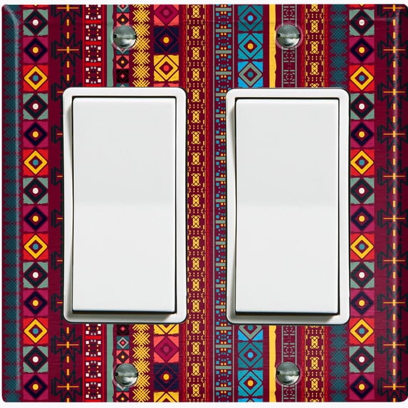 Metal Light Switch Plate Cover Ethnic Aztec Tribal Art Pattern Burgundy SFR061