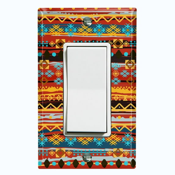 Metal Light Switch Plate Cover Ethnic Aztec Tribal Art Pattern Orange SFR058