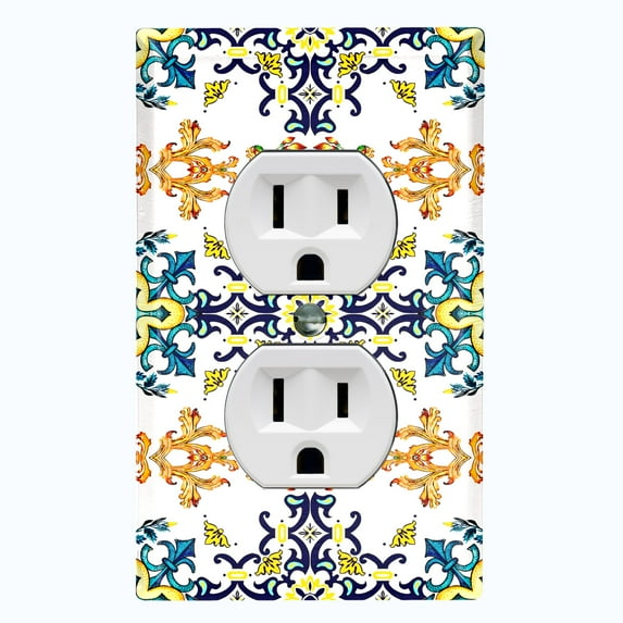 Metal Light Switch Plate Cover Fancy Green Orange Blue Tile Pattern TIL008