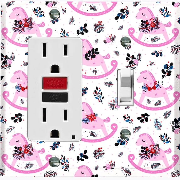 Metal Light Switch Plate Cover Festive Christmas Mistletoe Pink Rocker Horse XMS002