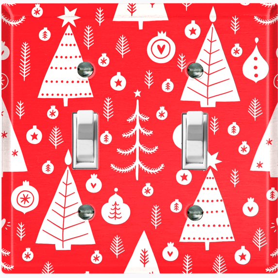 Metal Light Switch Plate Cover Festive Christmas Tree Ornaments Red XMS012