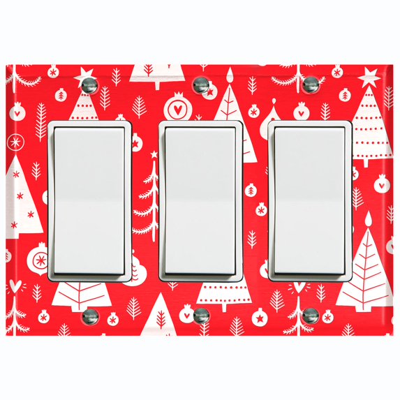 Metal Light Switch Plate Cover Festive Christmas Tree Ornaments Red XMS012
