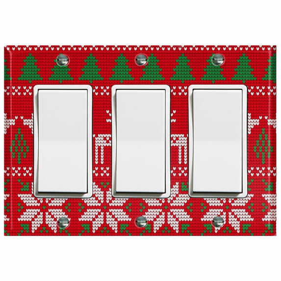 Metal Light Switch Plate Cover Festive Red Christmas Reindeer Stocking XMS019