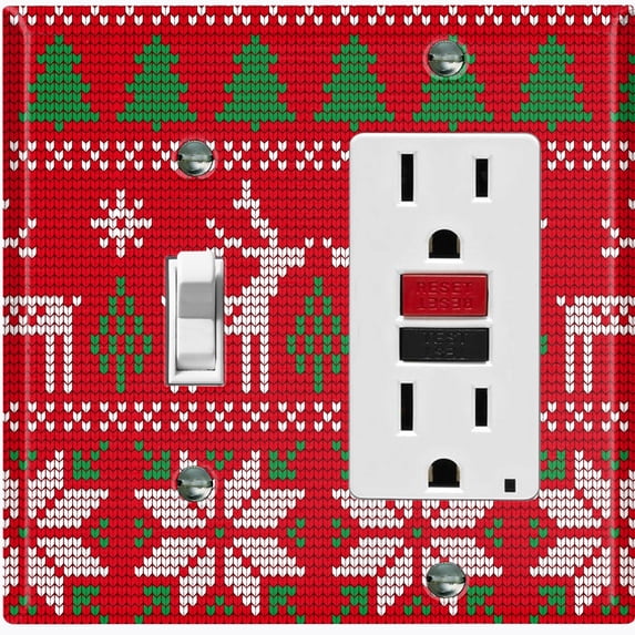 Metal Light Switch Plate Cover Festive Red Christmas Reindeer Stocking XMS019