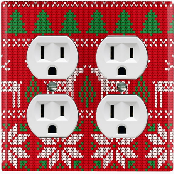 Metal Light Switch Plate Cover Festive Red Christmas Reindeer Stocking XMS019