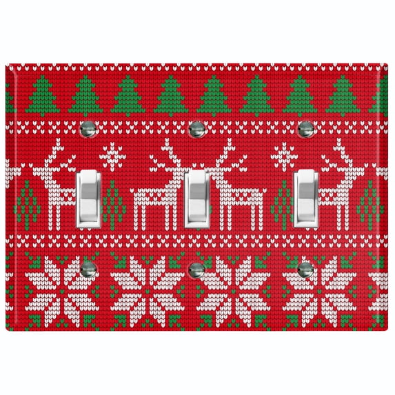 Metal Light Switch Plate Cover Festive Red Christmas Reindeer Stocking XMS019
