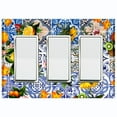 thumbnail image 1 of Metal Light Switch Plate Cover Floral Fruit Blue Tile Pattern Collage TIL004, 1 of 14