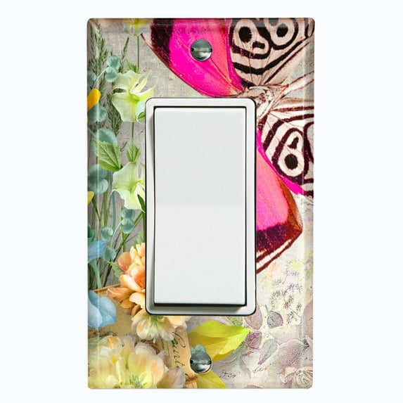 Metal Light Switch Plate Cover Floral Nature Butterfly Scripture Damask BUT036