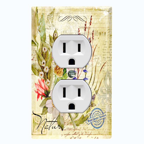 Metal Light Switch Plate Cover Floral Nature Postcard Newspaper Damask FLW088