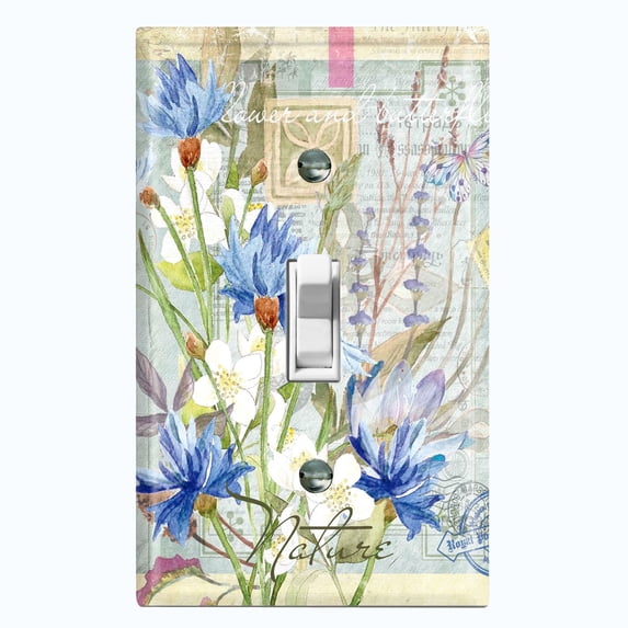 Metal Light Switch Plate Cover Floral Nature Postcard Newspaper Damask FLW091