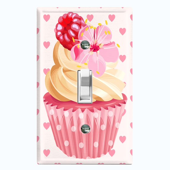 Metal Light Switch Plate Cover Floral Raspberry Cupcake Pink Heart Wallpaper CAK030