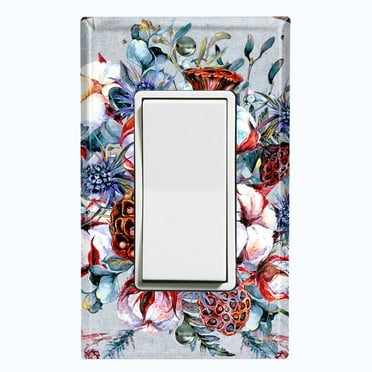 Metal Light Switch Plate Cover Flower Bouquet Colorful Pastel Blue FLW012